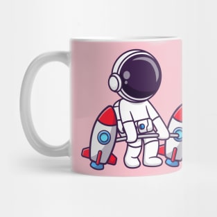 Cute Astronaut Lifting Rocket Barbell Cartoon Mug